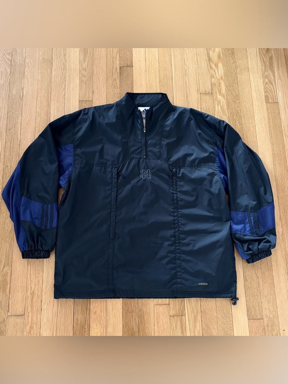 Vintage Adidas Notre Dame Fighting Irish Jacket Mens XL Navy 1/4 Zip Mesh Lined